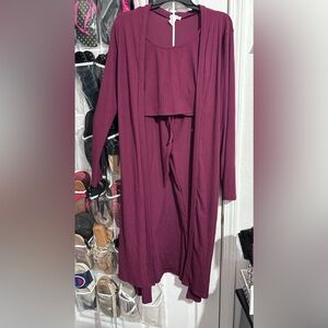 Plum Long Sleeve Duster and Pants Set